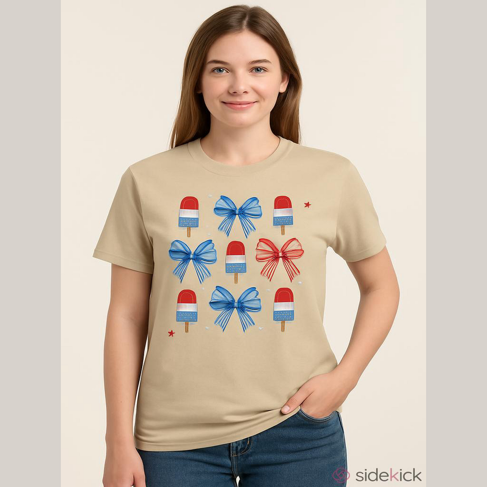 Gildan “Popsicle and Bow Design” Size M. Sand